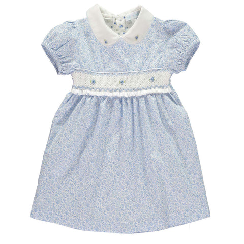 Shirley Smocked Dress - blå/hvit