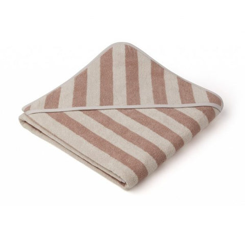 Louie Hooded towel - Y/D stripe Rose/Sandy