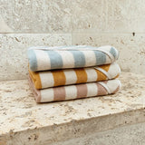 Louie Hooded towel - Y/D stripe Rose/Sandy